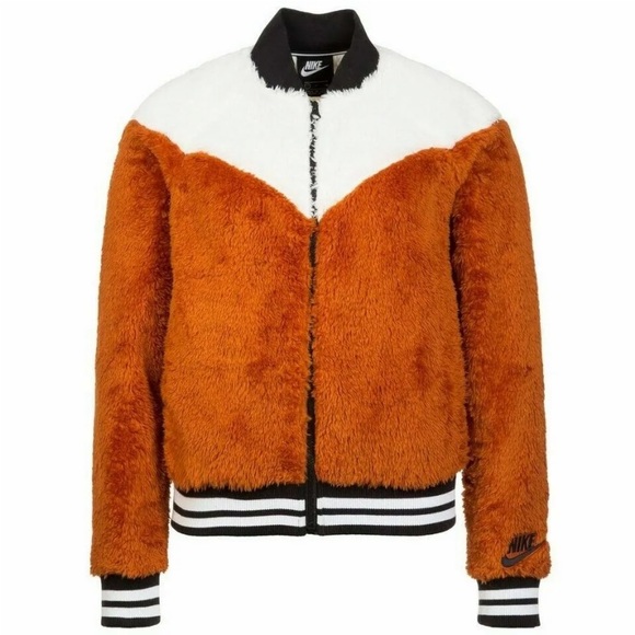 Nike XS “wolf” sherpa jacket, zip front, burnt Orange color, varsity/bomber - Picture 3 of 7